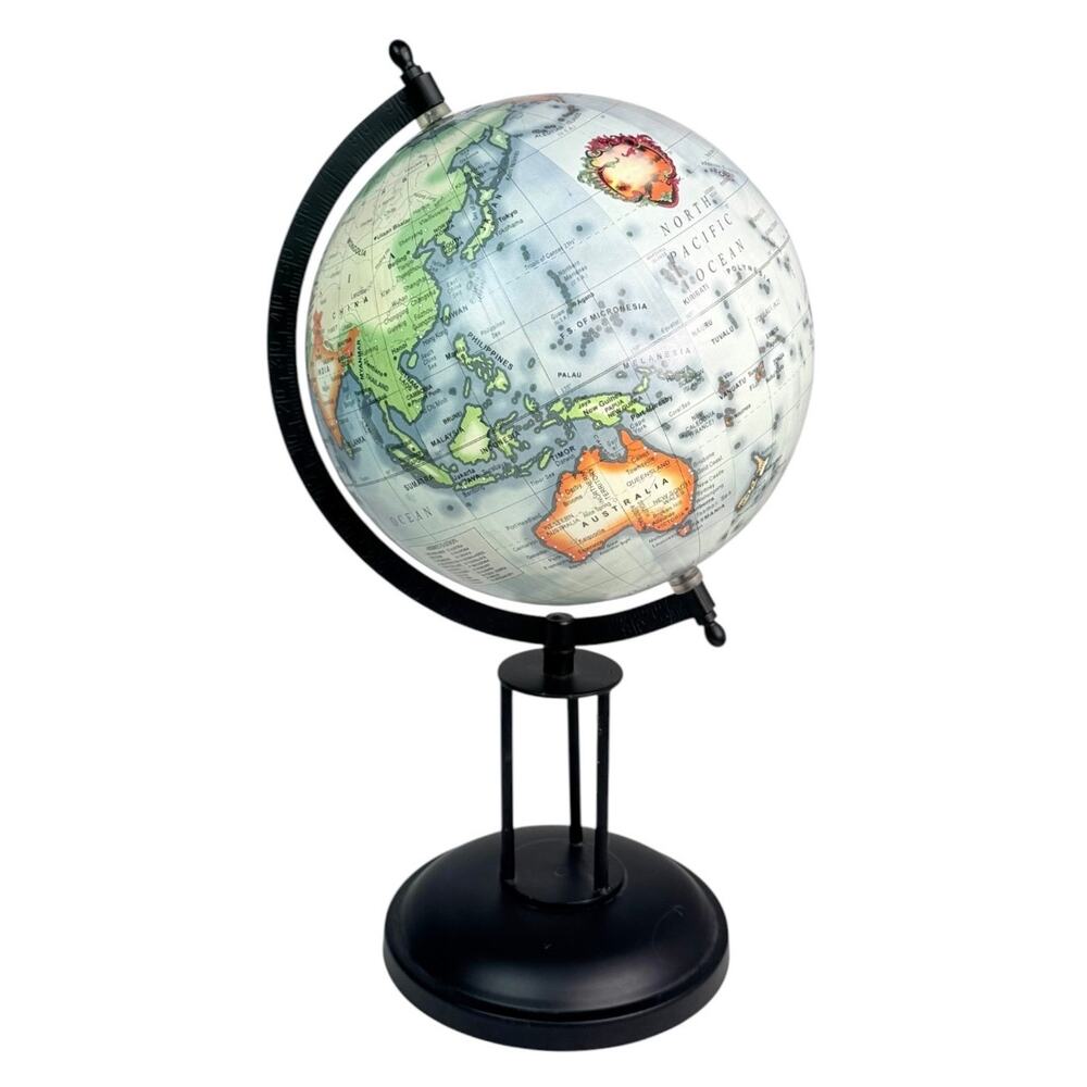 Globe Rotating Desktop World Atlas Ocean Geography Learning Black Metal 9x15.5"